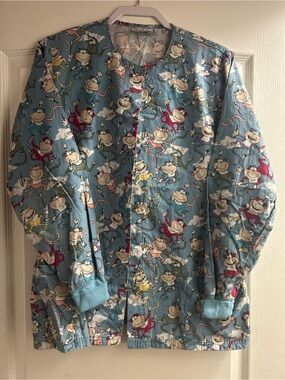 Smart Scrubs Blue Monkey-Print Scrub Jacket